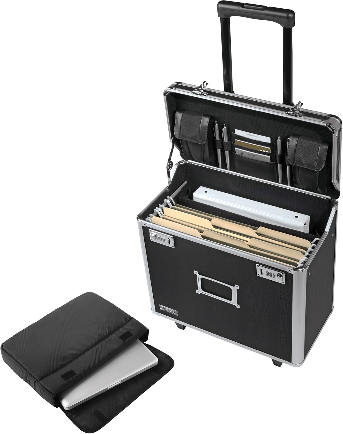 Locking Mobile Rolling File Storage Chest, Letter/Legal Wheelie Case, Black/White Stripes R31987