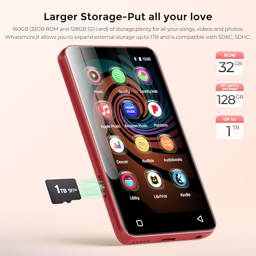 160GB MP3 Player with Bluetooth and WiFi, 4" Touch Screen Android MP4 MP3 Player (Black) F852372