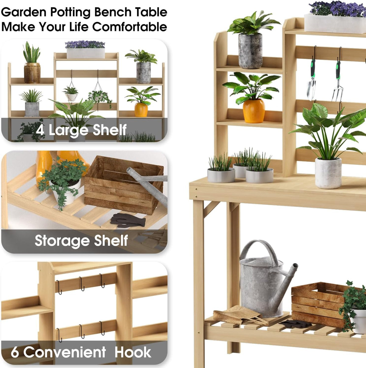 Wooden Potting Bench Table with Raised Garden Bed D1031