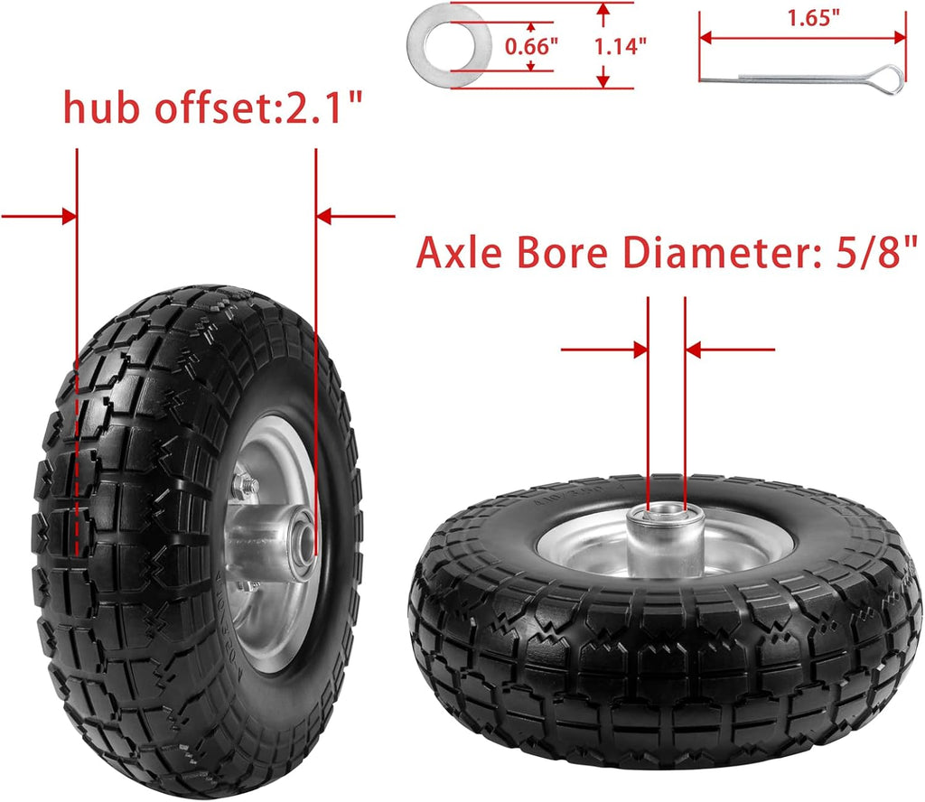 4.10/3.50-4 Flat-Free Solid Tires and Wheels with 5/8" Bearings 2-Pack O6885