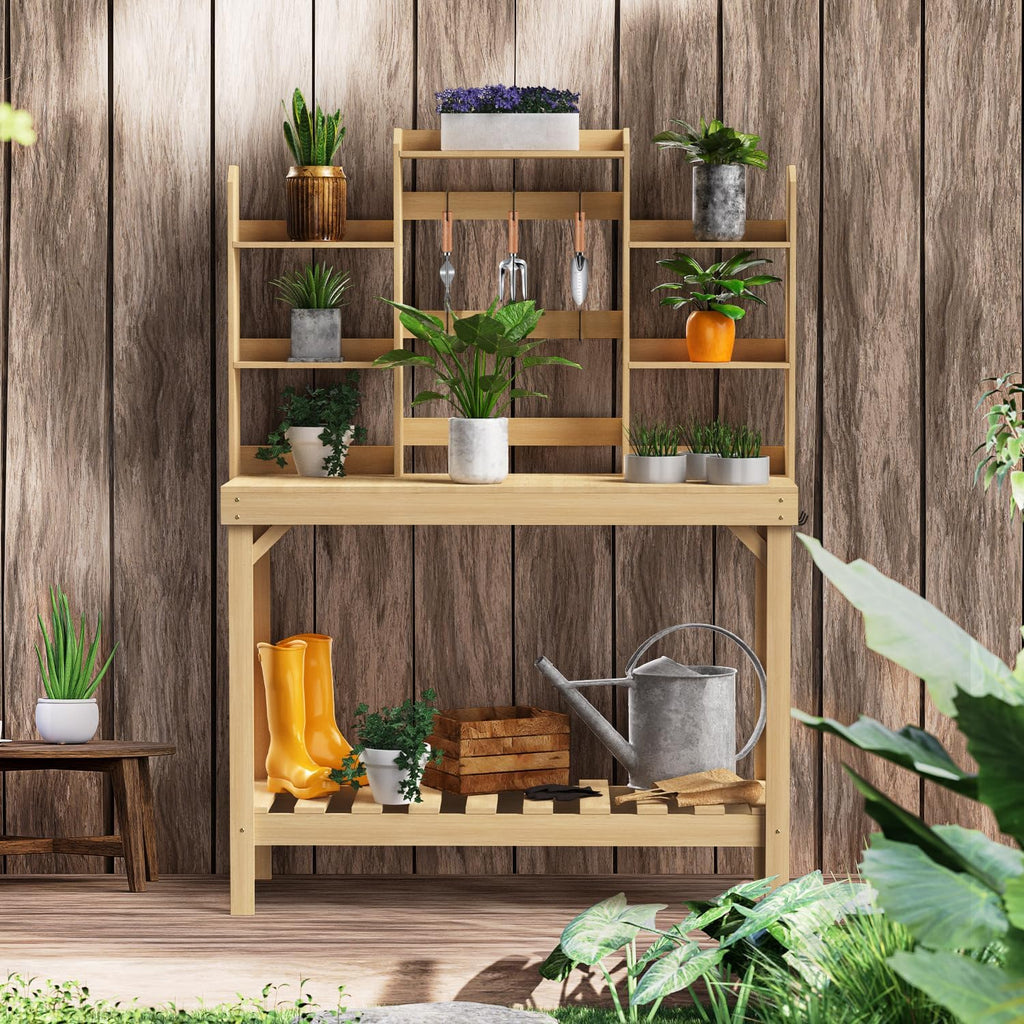 Wooden Potting Bench Table with Raised Garden Bed D1031