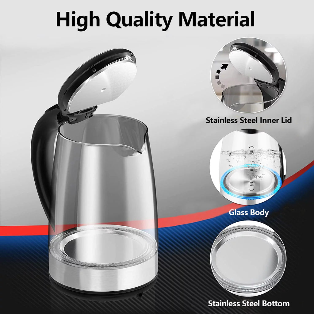 1.8 Liter Glass and Steel Electric Kettle with Auto Shut-Off K214063