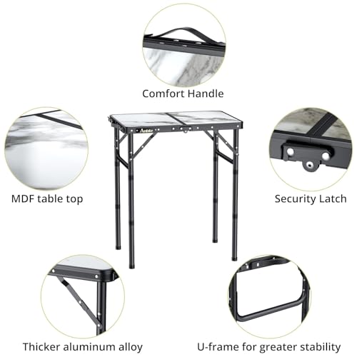 Folding Camping Table with Storage Net, 3 Adjustable Height Aluminum Small Portable Table with Carry Handle M412748