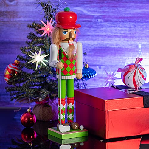 Red and Green Wooden Golf Player Nutcracker 15" S28365