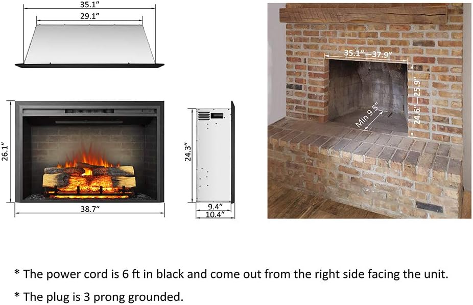 28 W Electric Fireplace Insert, 750/1500W Heater with Remote Control F526