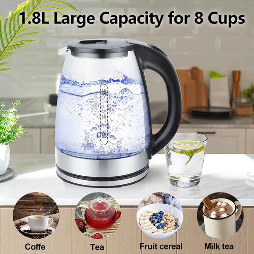 1.8 Liter Glass and Steel Electric Kettle with Auto Shut-Off K214063