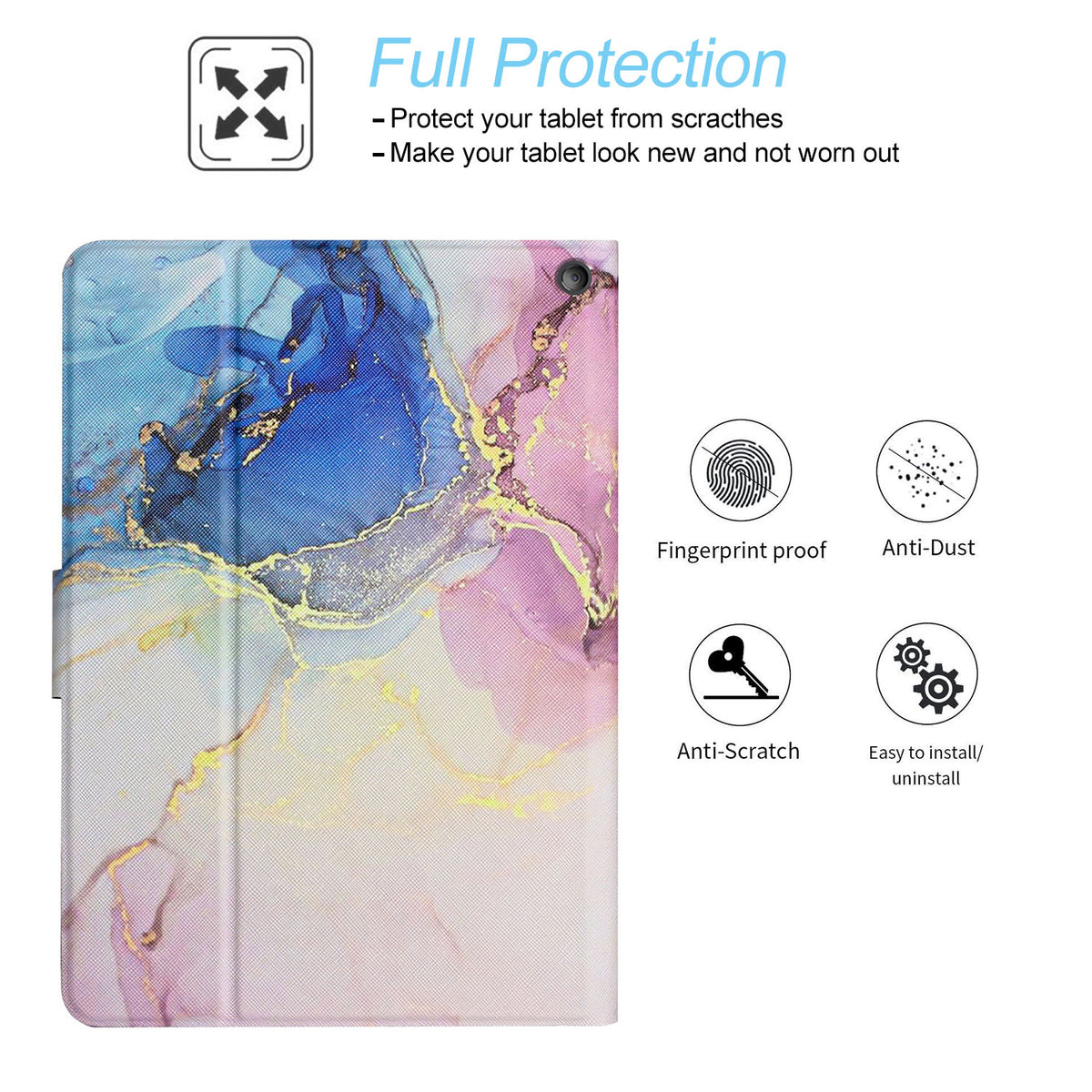 Pink Blue Marble PU Leather Fire HD 10 Tablet Case T5689