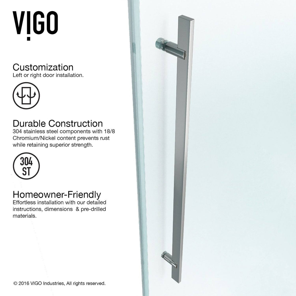 60-Inch Frameless Shower Door with Clear Glass J664