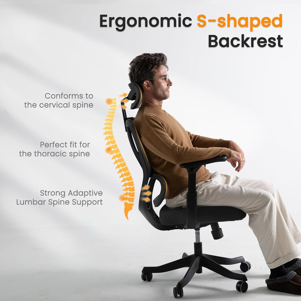 Black Ergonomic Mesh Office Chair with Adjustable Arms and Headrest P565