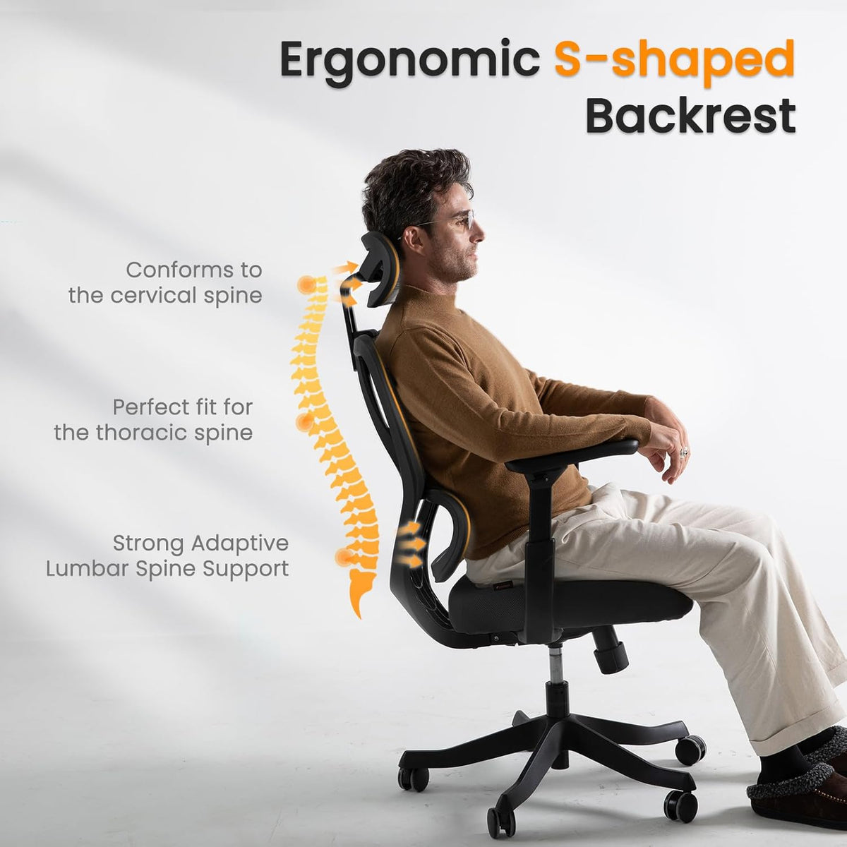 Black Ergonomic Mesh Office Chair with Adjustable Arms and Headrest P565