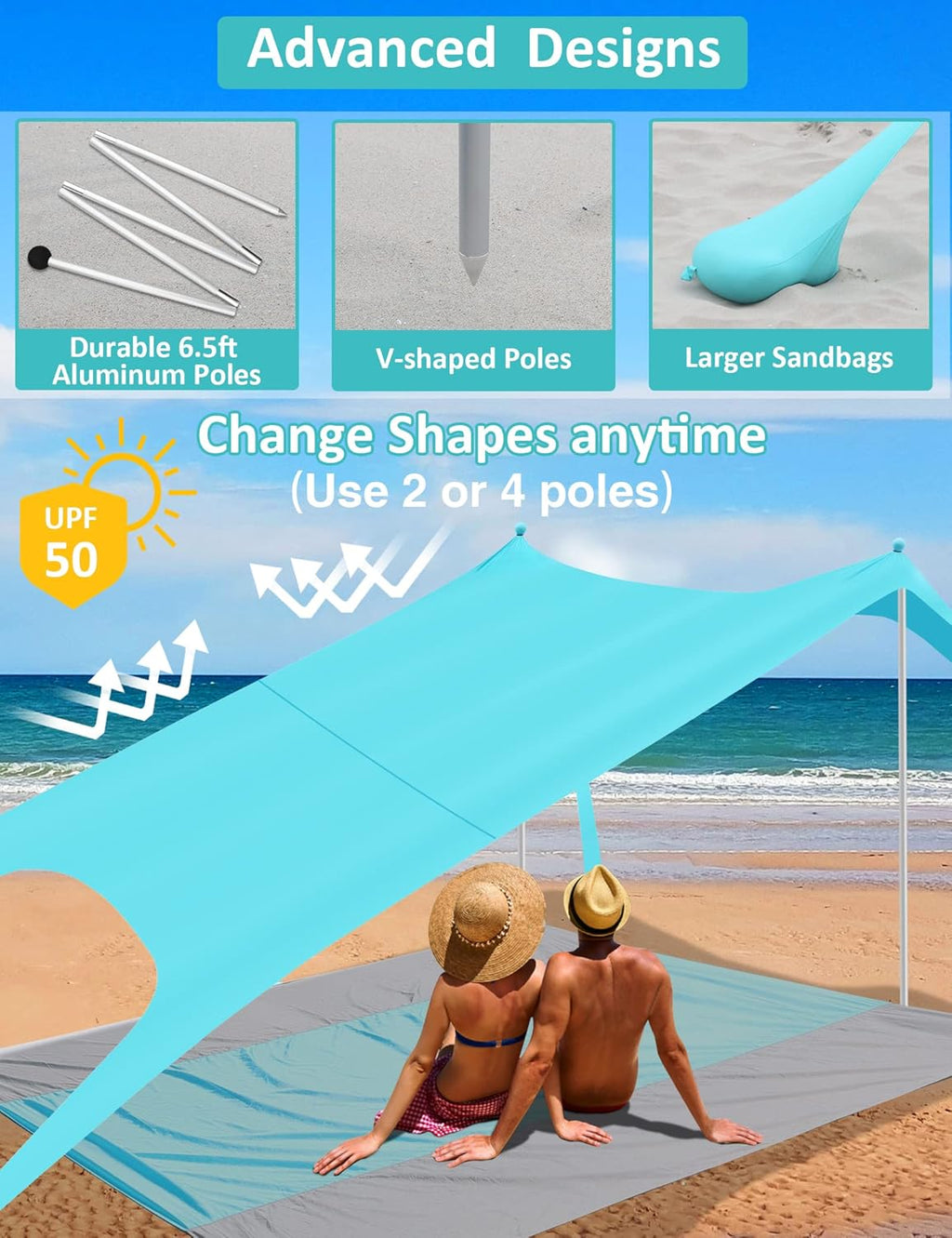 10'x10' 6 Person UPF 50+ Pop Up Beach Tent O1809