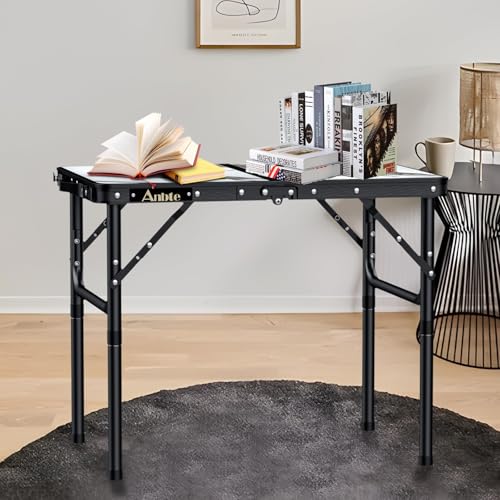 Folding Camping Table with Storage Net, 3 Adjustable Height Aluminum Small Portable Table with Carry Handle M412748