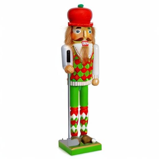 Red and Green Wooden Golf Player Nutcracker 15" S28365