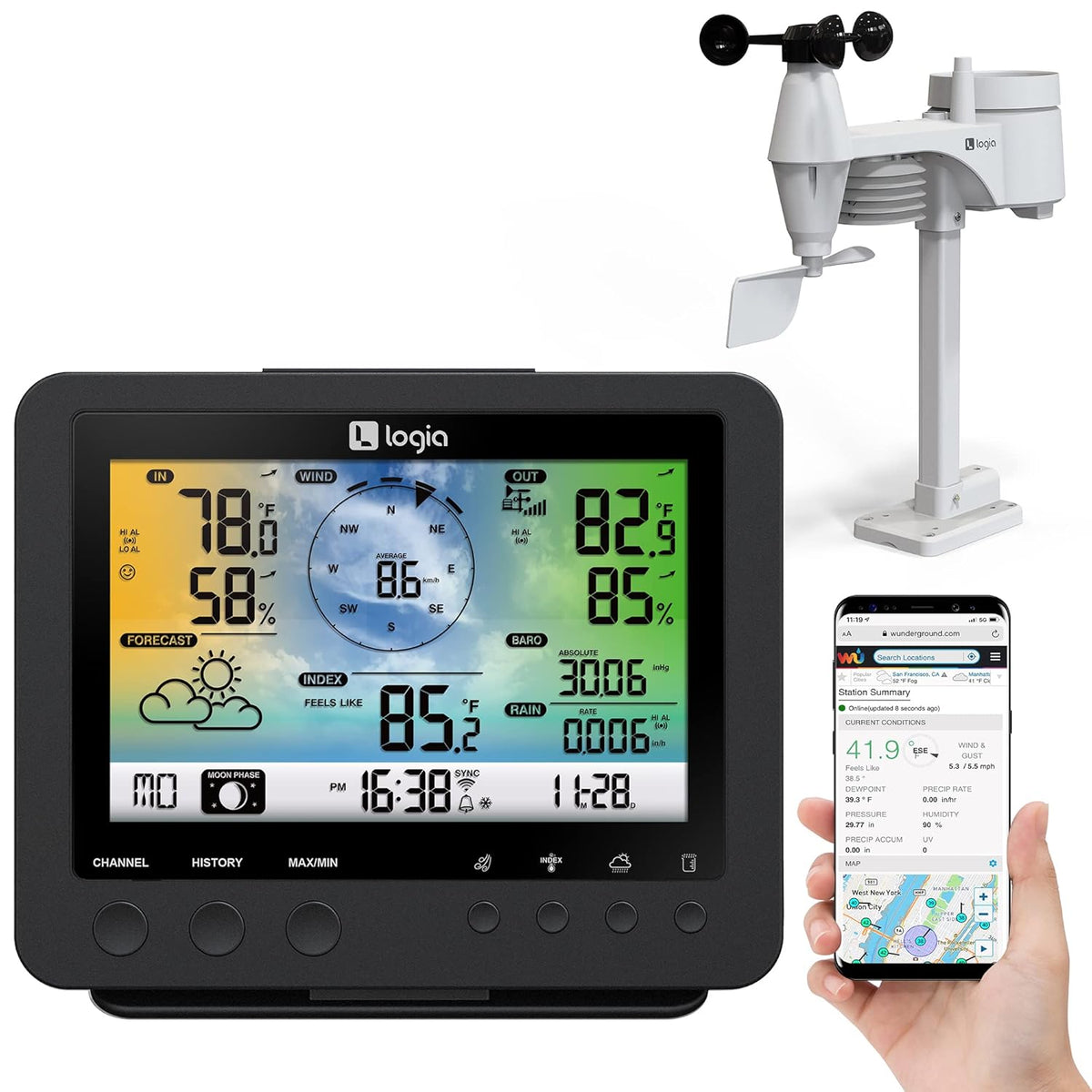 5-in-1 Wi-Fi Weather Station with Indoor/Outdoor Remote Monitoring B4650