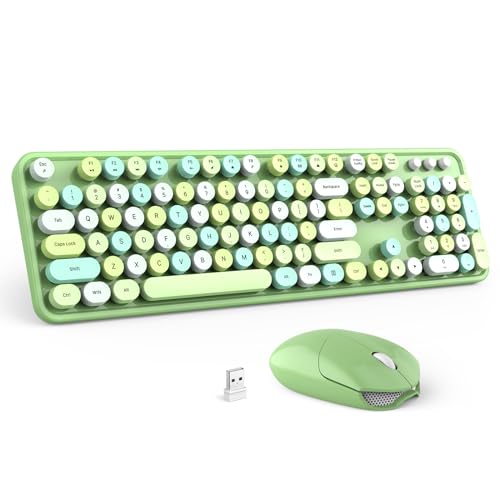 Olive Green Full-Sized Wireless Keyboard and Mouse Combo 104 Keys with Round Keycap O206188
