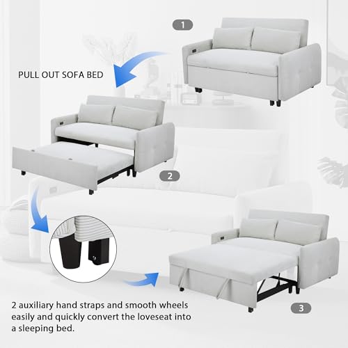 Blue Grey Corduroy 4 in 1 Convertible Sofa Couch Bed T95886