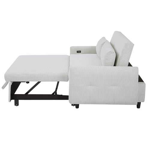 Blue Grey Corduroy 4 in 1 Convertible Sofa Couch Bed T95886