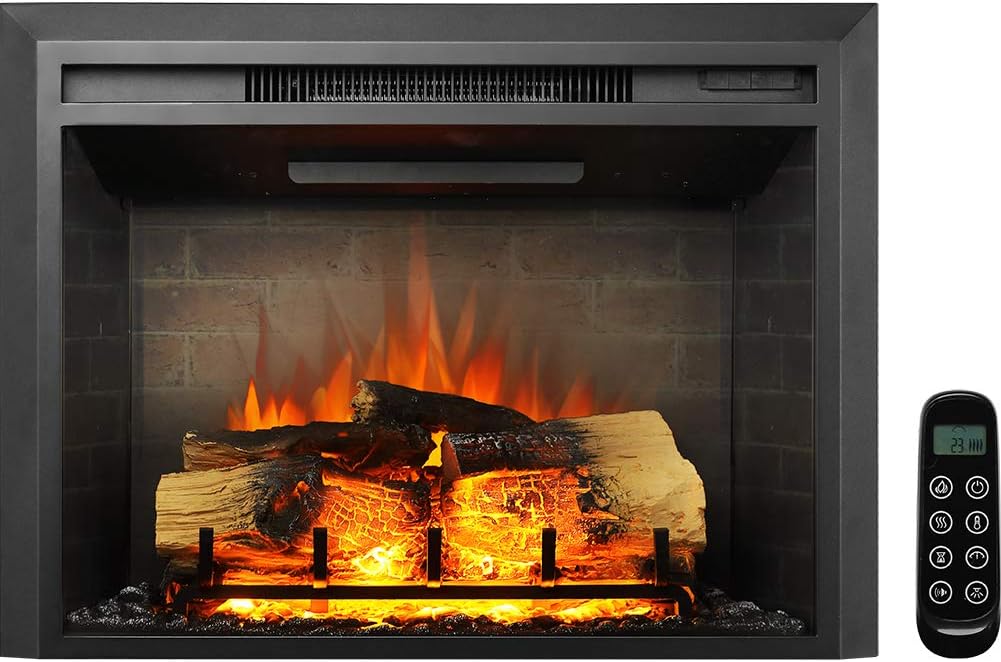 28 W Electric Fireplace Insert, 750/1500W Heater with Remote Control F526