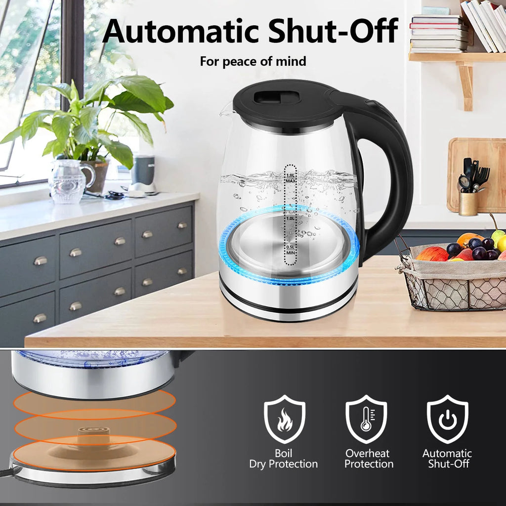 1.8 Liter Glass and Steel Electric Kettle with Auto Shut-Off K214063