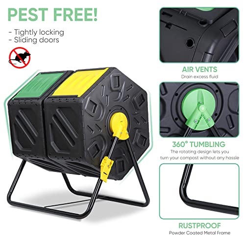 37 Gallon Black Dual Chamber Compost Tumbler W5700