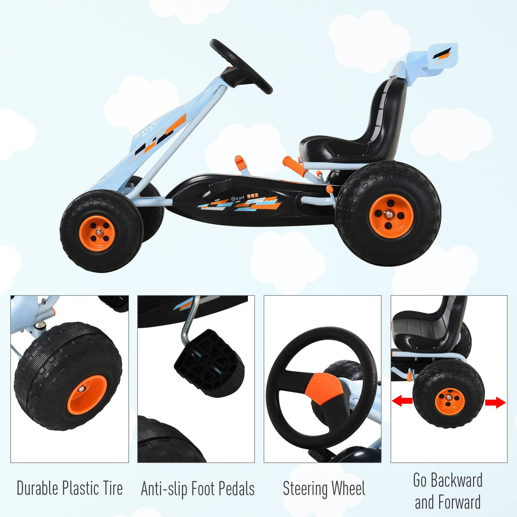 Pedal Go Kart Ride on Car with Adjustable Seat, Plastic Wheels, Handbrake and Shift Lever, White W987130