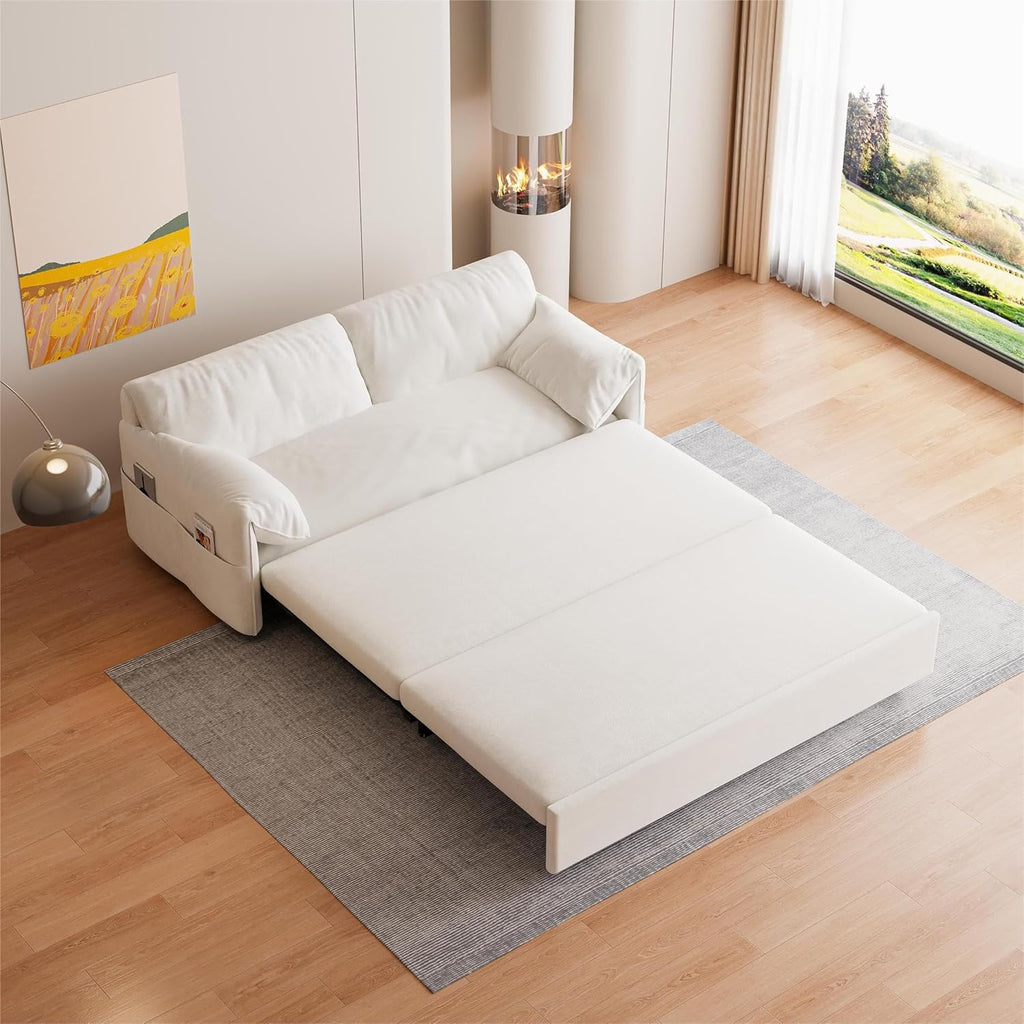 Beige Velvet Queen Size Futon Sofa Bed R564