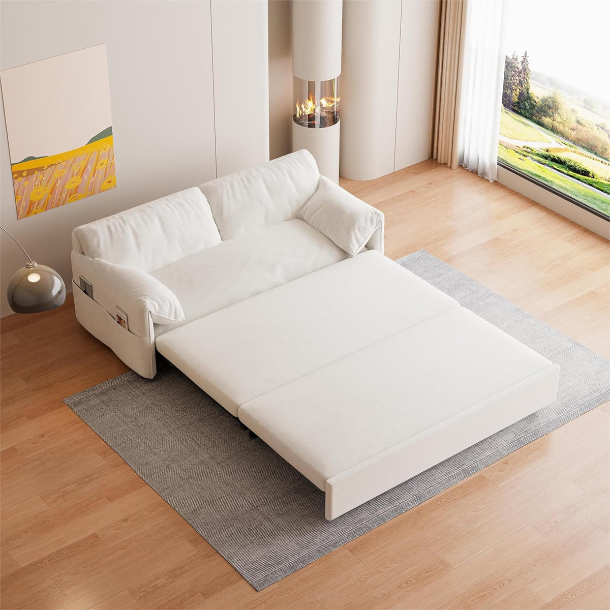 Beige Velvet Queen Size Futon Sofa Bed R564