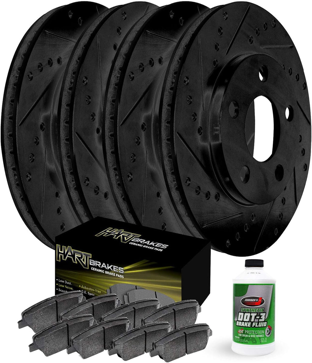 Front Rear Black Drilled Slotted Brake Rotors and Ceramic Brake Pads N7376