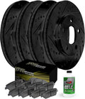 Front Rear Black Drilled Slotted Brake Rotors and Ceramic Brake Pads N7376