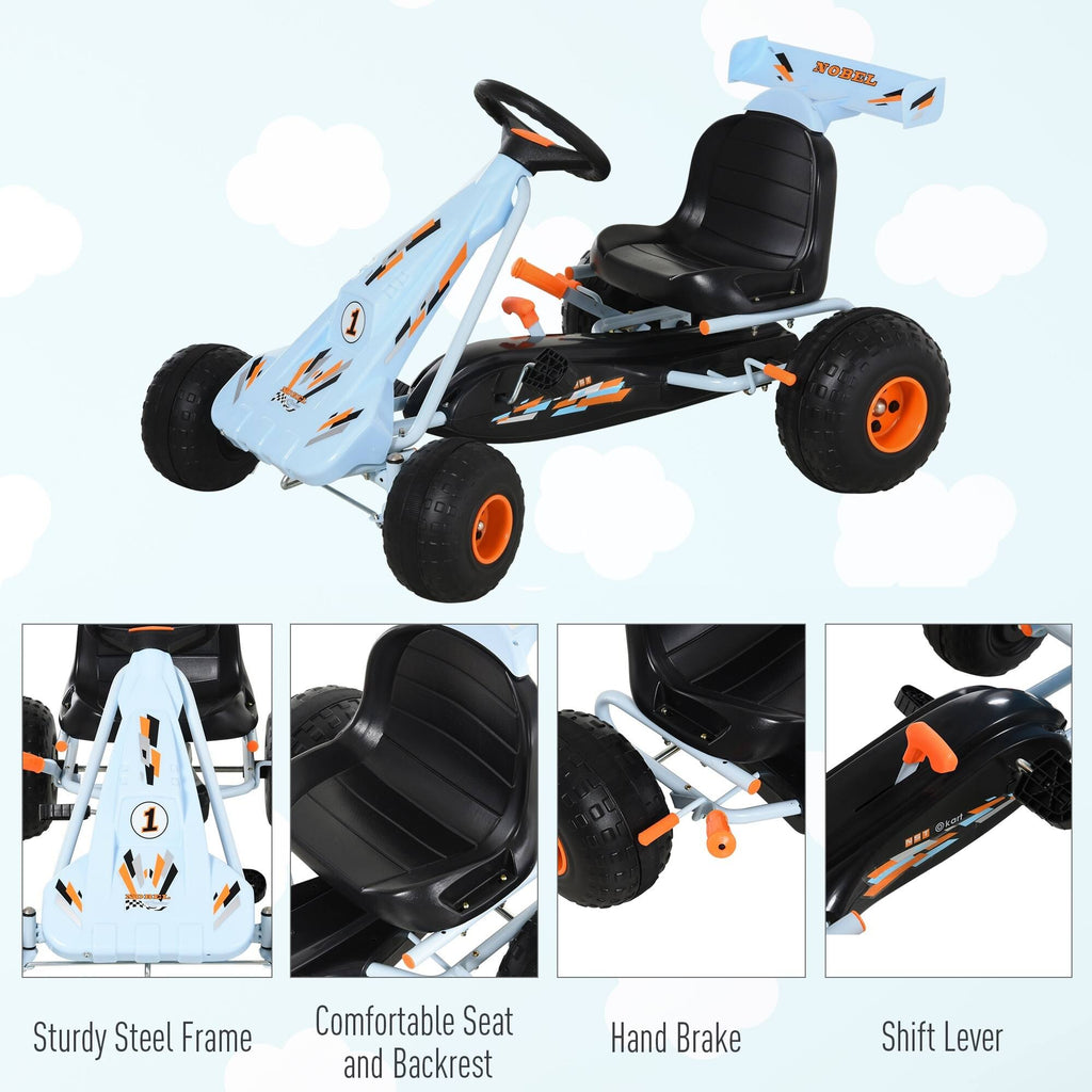 Pedal Go Kart Ride on Car with Adjustable Seat, Plastic Wheels, Handbrake and Shift Lever, White W987130