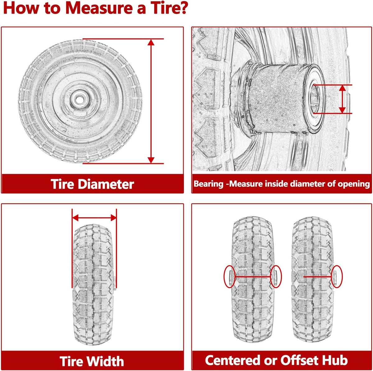 4.10/3.50-4 Flat-Free Solid Tires and Wheels with 5/8" Bearings 2-Pack O6885