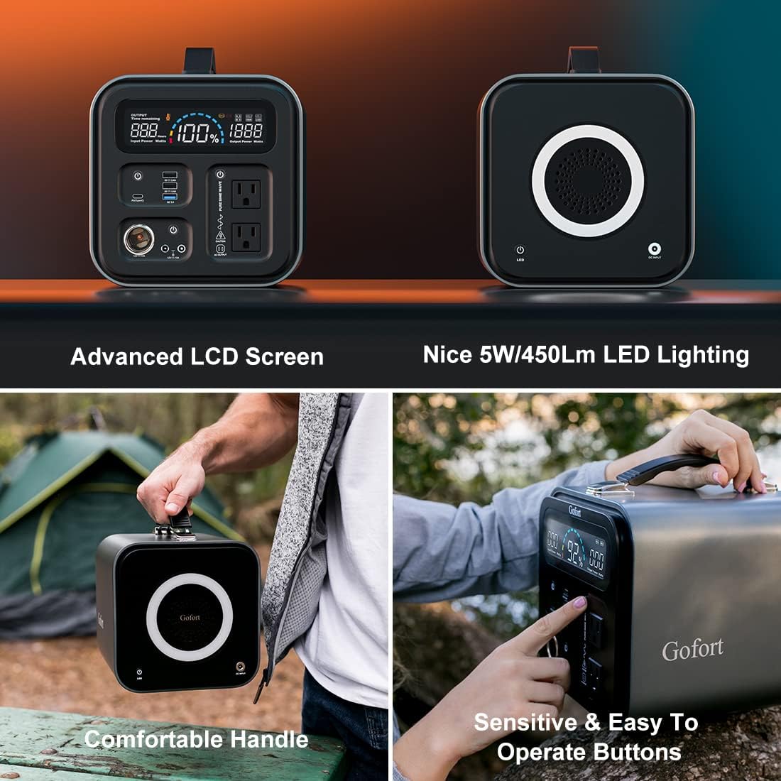 Portable Power Station 550Wh 600W 110V AC Outlets Solar Generator 120W 12V DC Outlet TypeC PD Quick Charge 45W SOS Flashlight Backup Power Battery Pack W1068