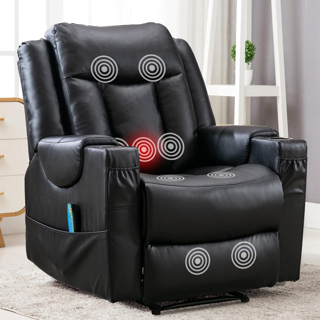 Black Faux Leather Manual Recliner Chair with Heat and Vibration R5933
