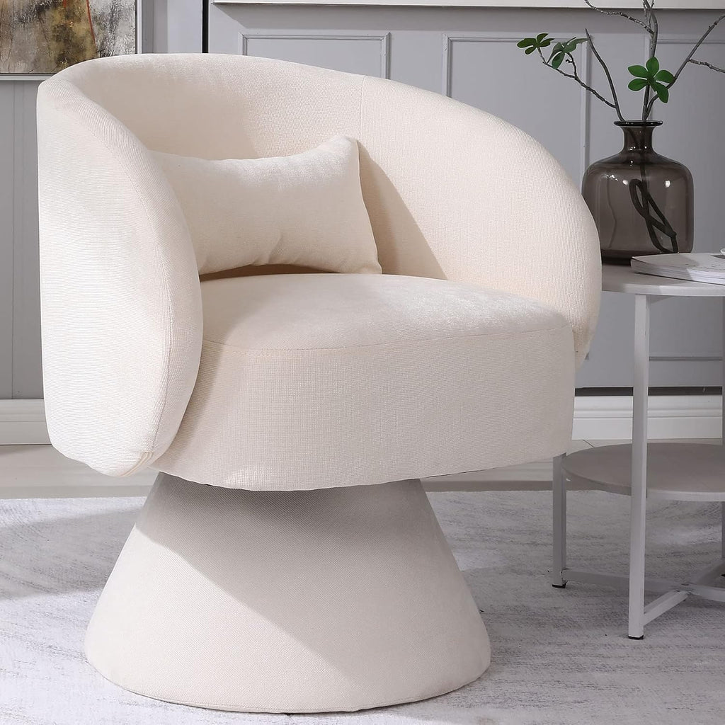 Beige Linen Fabric Swivel Barrel Accent Chair Y32467