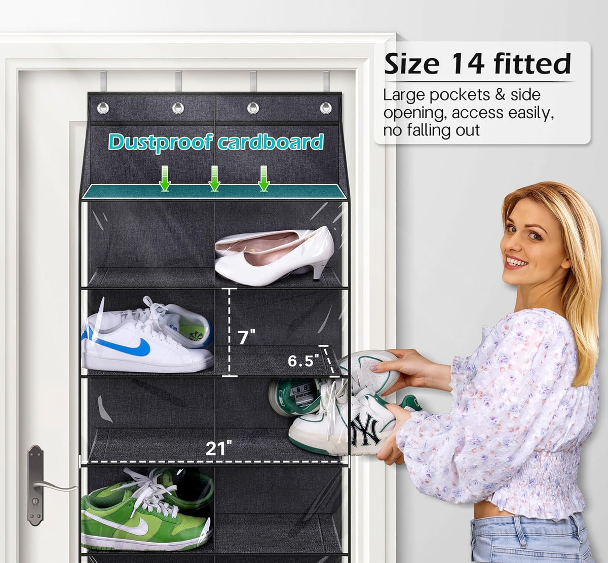 14 Pairs Dustproof Over the Door Shoe Organizer J51394