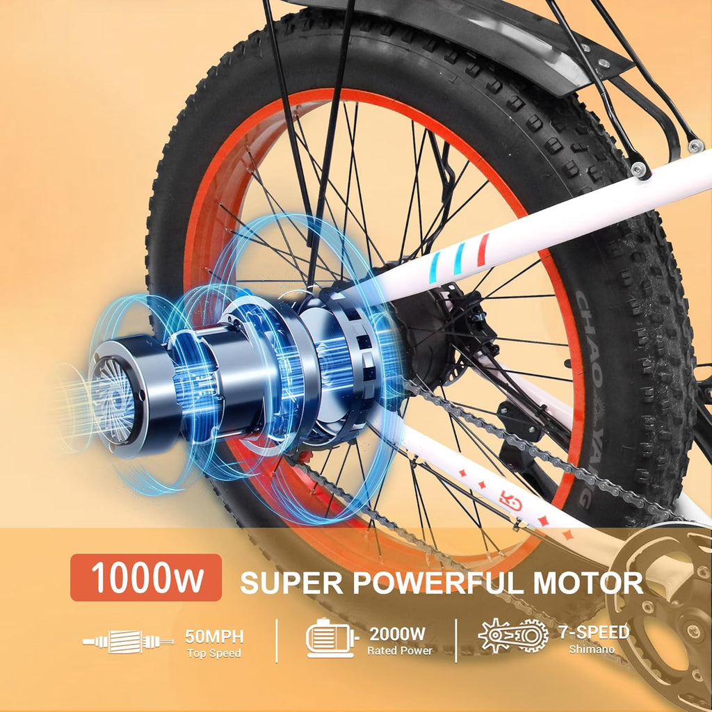 1000W Brushless Motor 7-Speed 48V 15AH Battery 26" x 4.0 Fat Tire Electric Bike V177