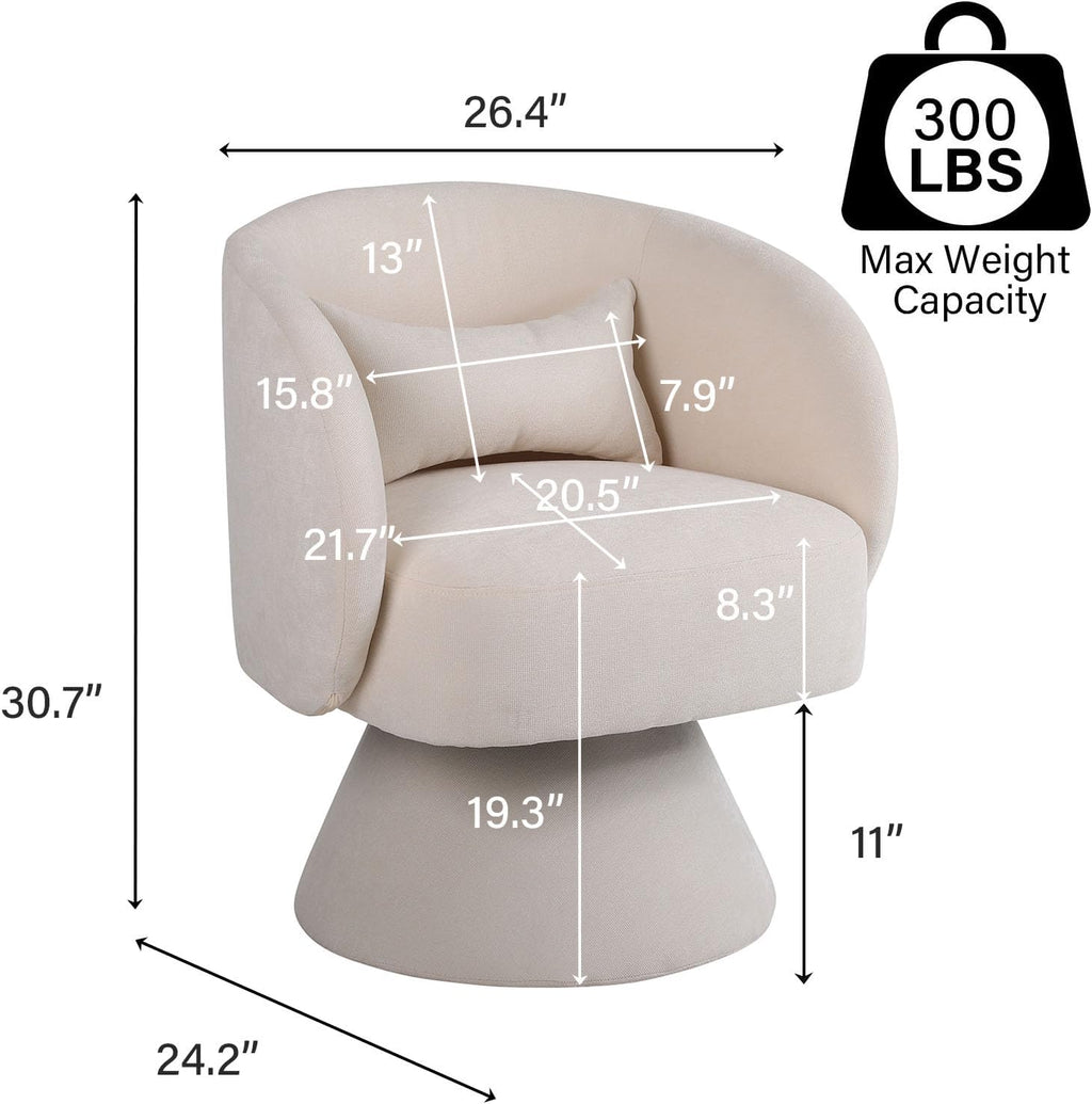 Beige Linen Fabric Swivel Barrel Accent Chair Y32467