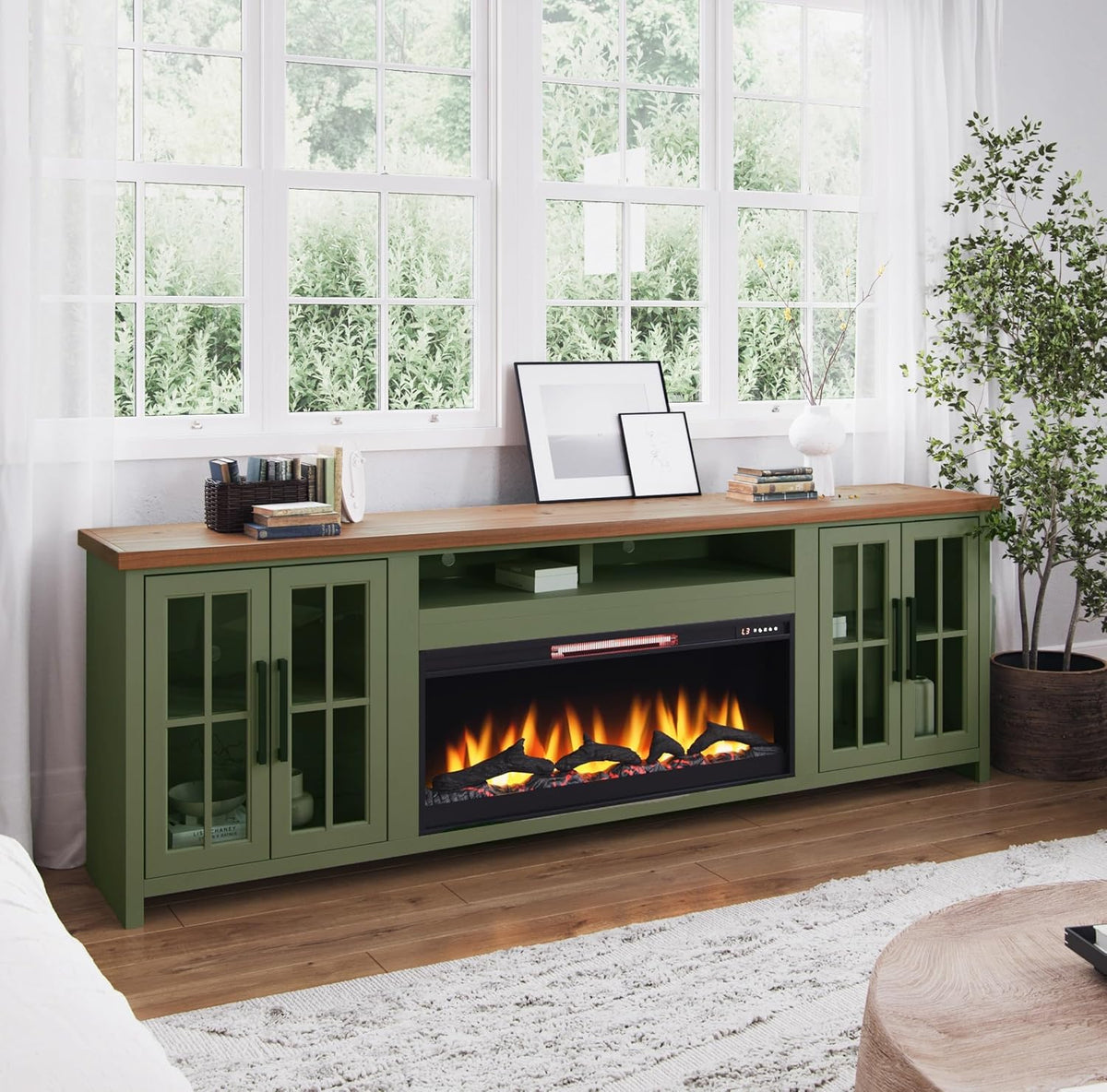 Sage Green Fruitwood Fireplace TV Stand Console S78523