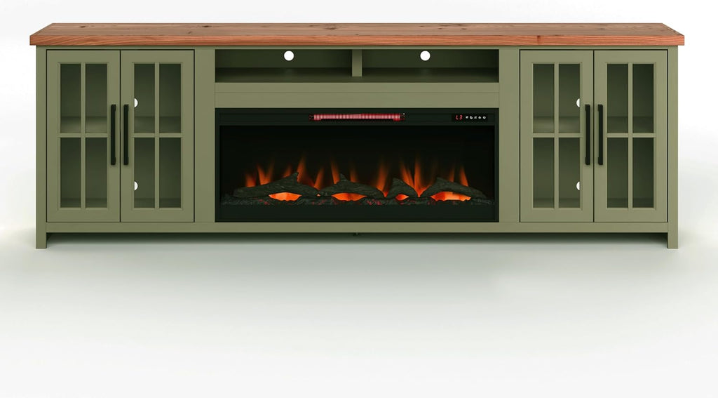 Sage Green Fruitwood Fireplace TV Stand Console S78523