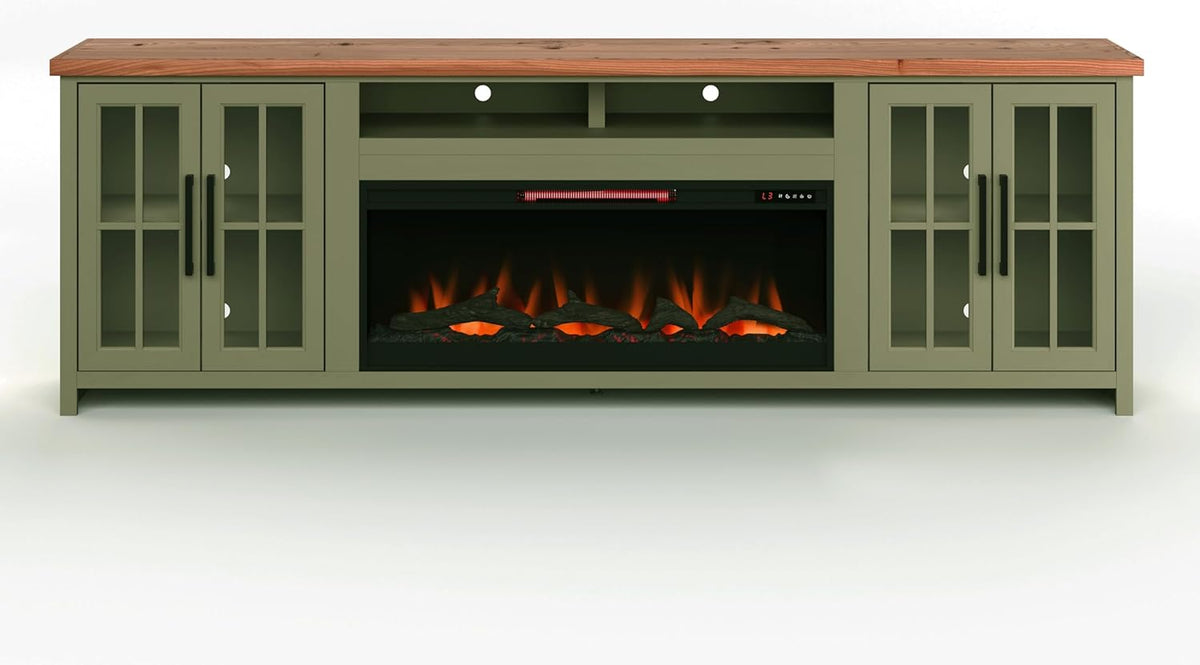 Sage Green Fruitwood Fireplace TV Stand Console S78523