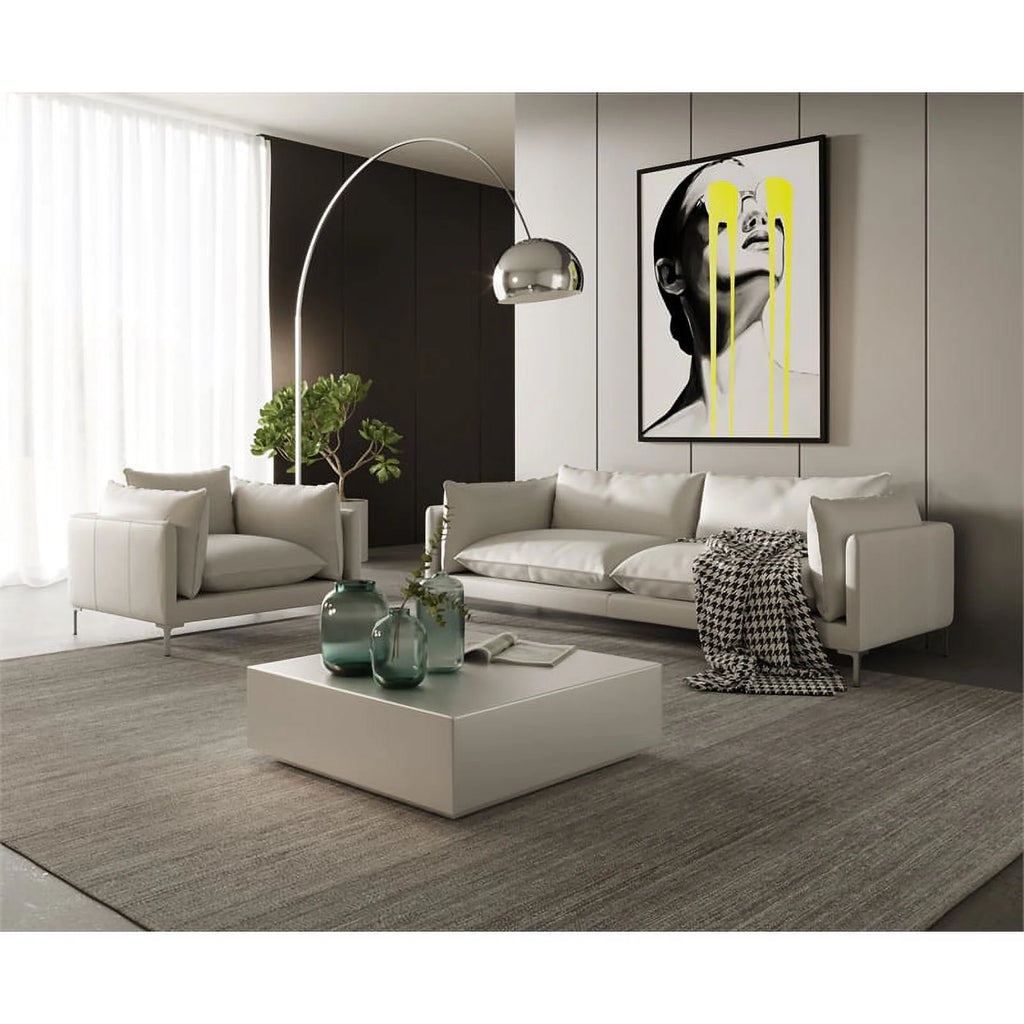 White L-Grade Leather Upholstered Sofa U111