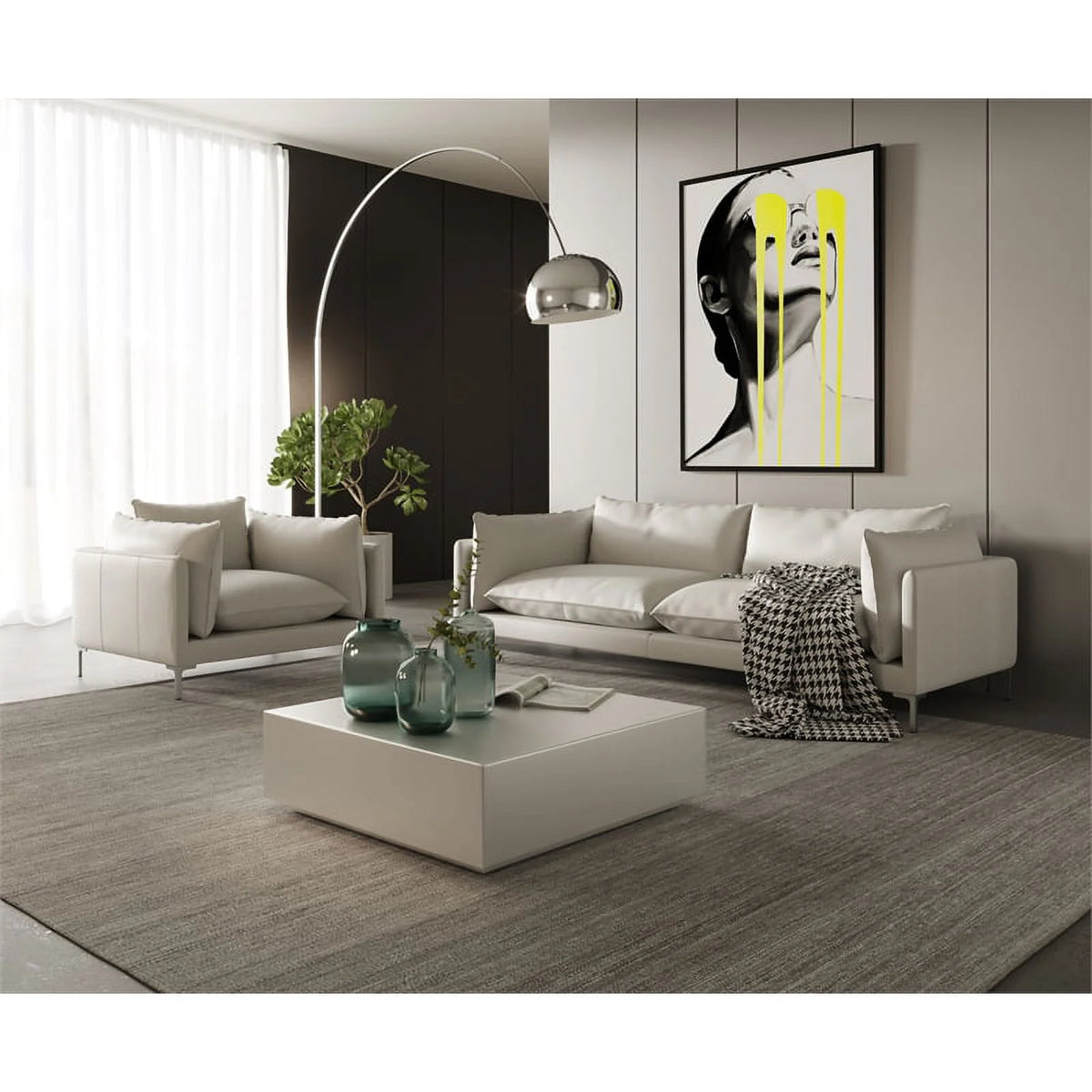 White L-Grade Leather Upholstered Sofa U111