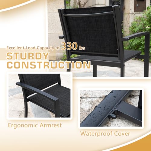4 Pieces Patio Furniture Set Textilene Fabric with Glass Coffee Table Black L147