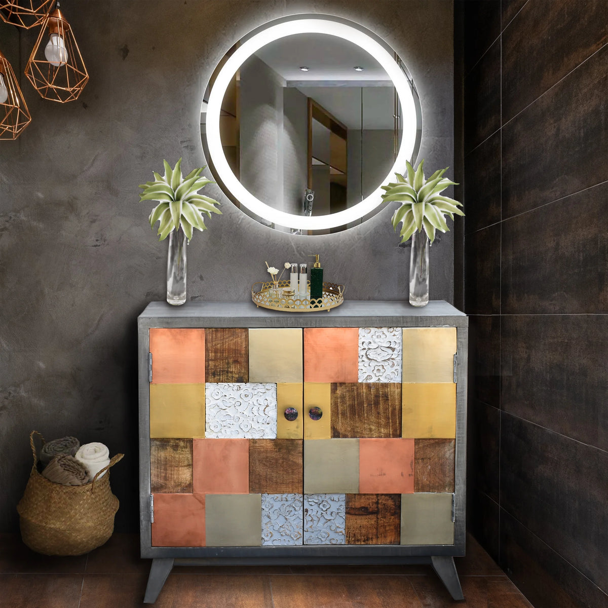 Recycled Mango Wood Cabinet with 2 Doors W62350