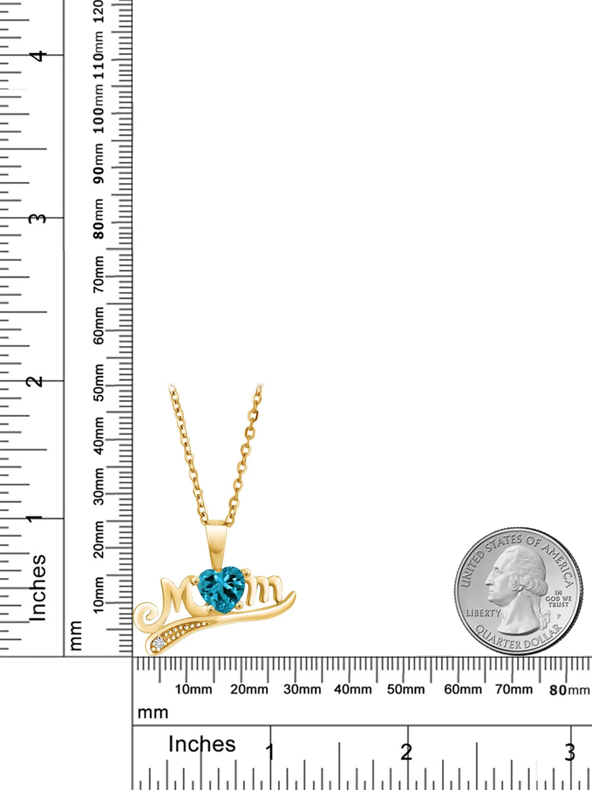 London Blue Topaz White Diamond 18K Yellow Gold Plated Silver Pendant with Chain K68937