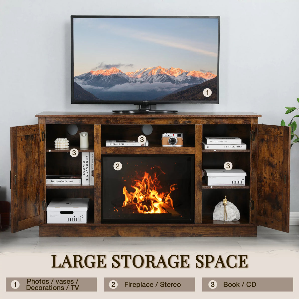 Mid-Century Fireplace TV Stand for 49 Inch TV S378