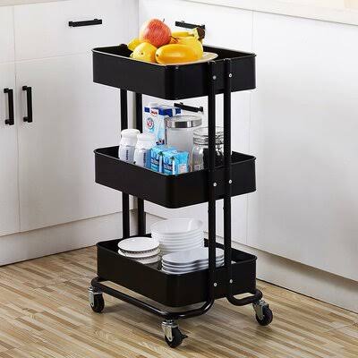 Black 3-Tier Kitchen Storage Utility Cart V89643