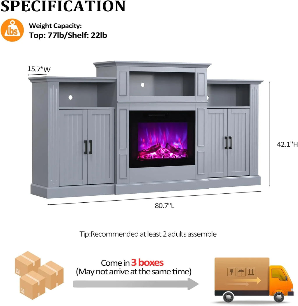 Electric Fireplace with Mantel, 79 inches Fireplace TV Stand Media Console Entertainment Center, Gray A5933