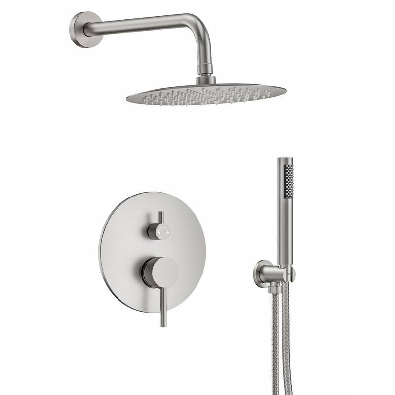 10 in. Round Wall Mount 2-Spray Shower Faucet 2.5 GPM Brushed Nickel X6027