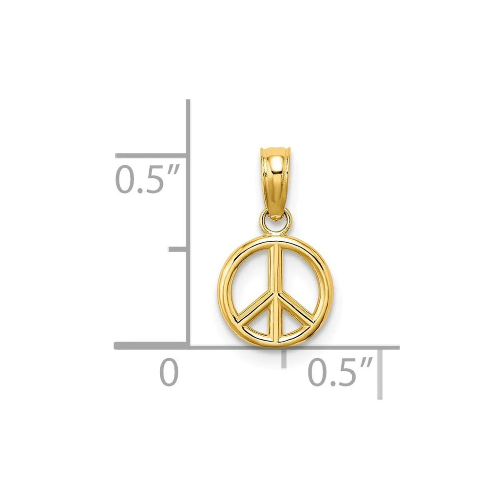14k Solid Gold Peace Symbol Pendant Necklace E7077
